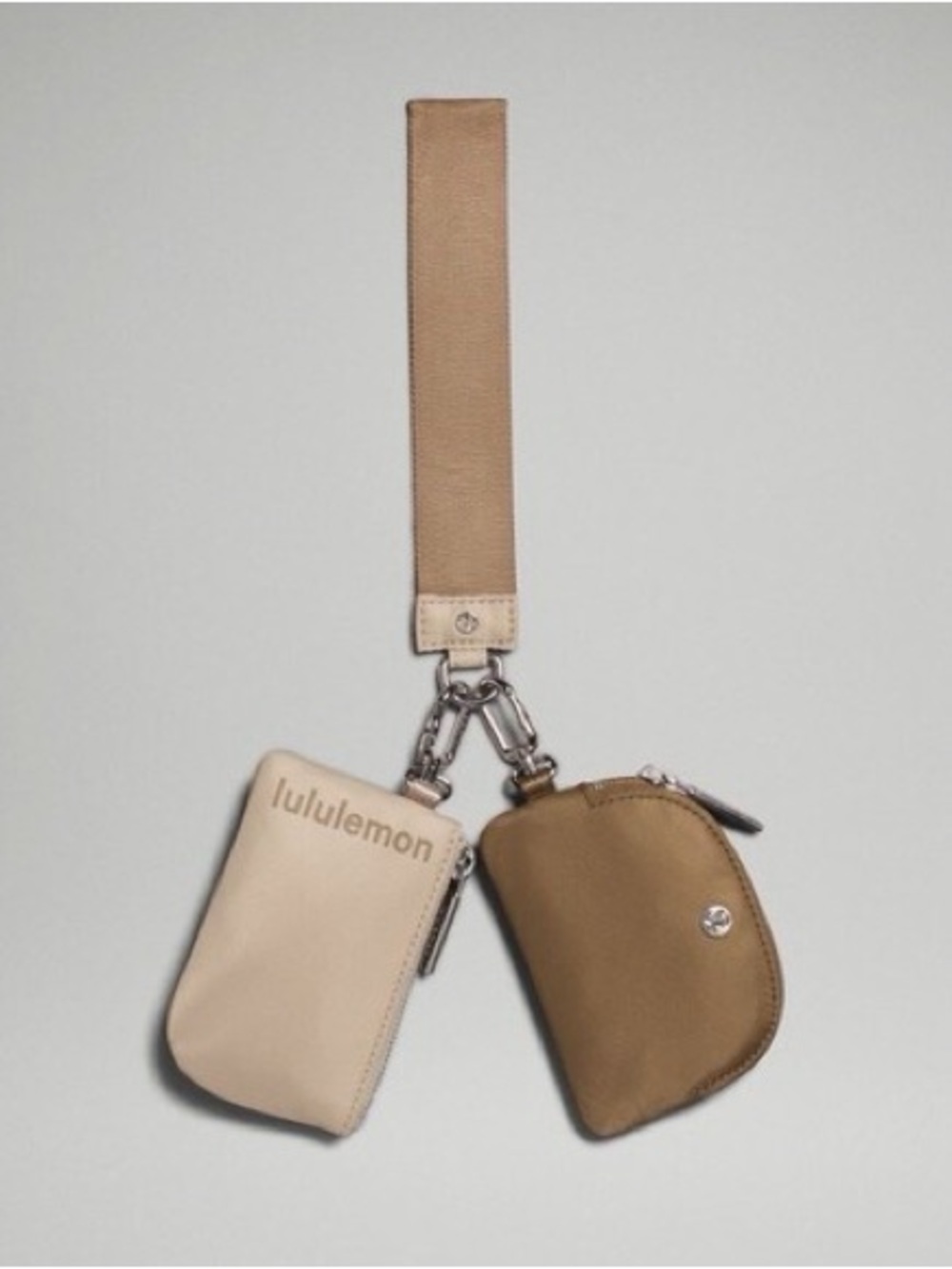 New with tag Lululemon Dual Zip Wristlet Pouch Keychain Beige Brown